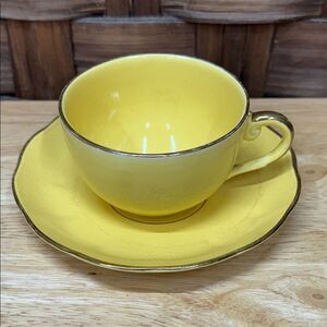 Royal Leighton Yellow Teacup and Saucer with Gold Trim